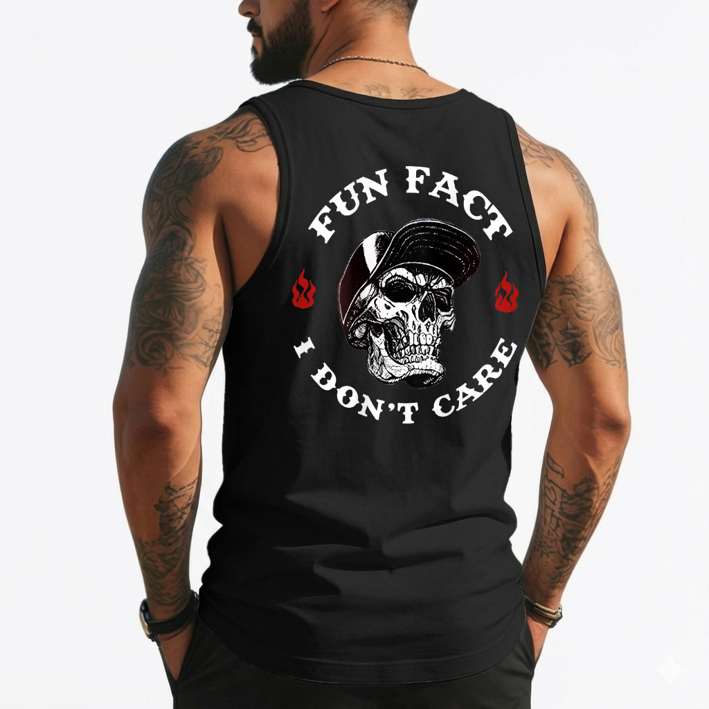 Fun Fact I Don't Care Funny Skeleton Saying Quote (On Back) Tank Top gallery