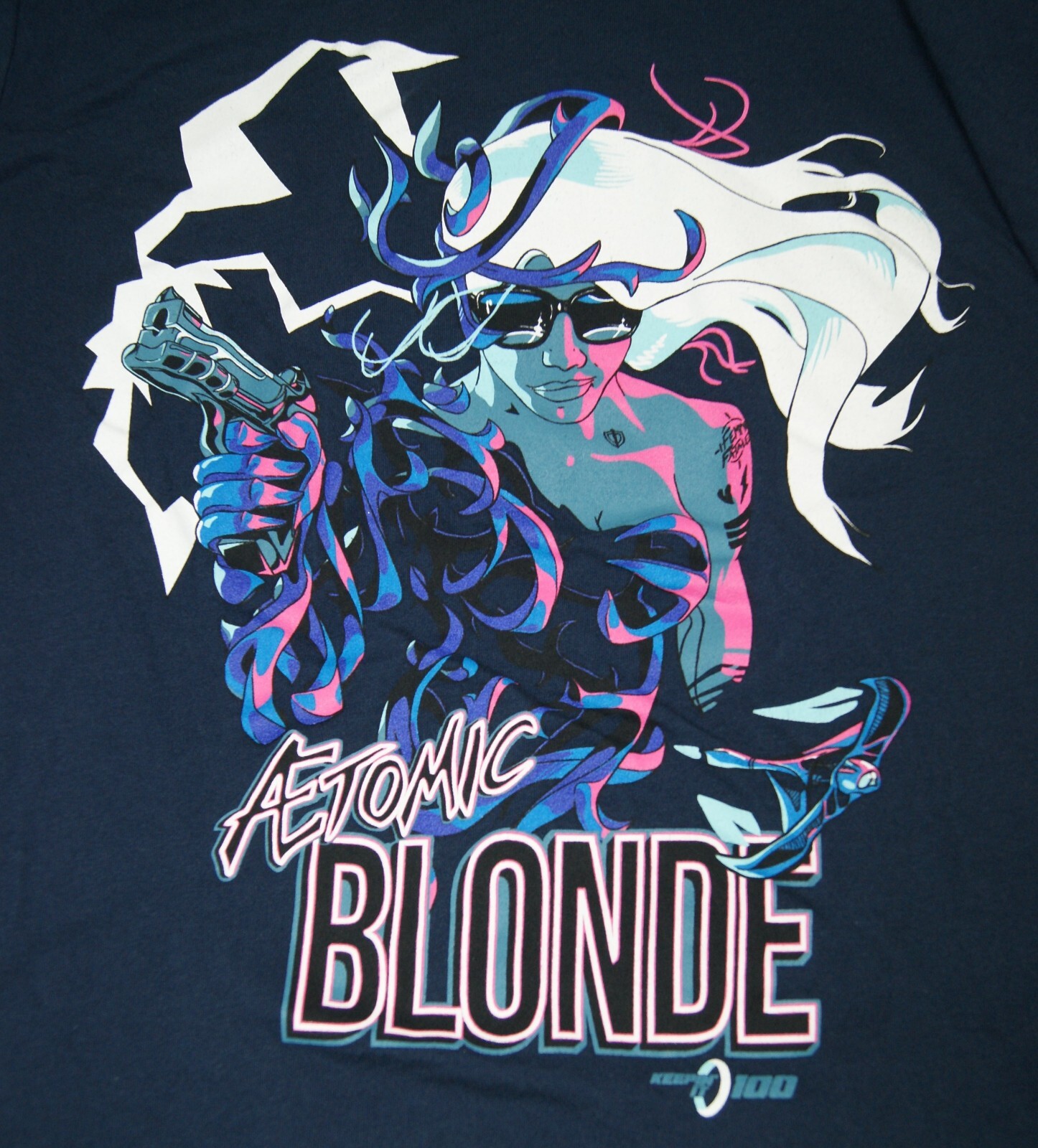 atomic blonde t-shirt men's small navy blue graphic print short sleeve gallery
