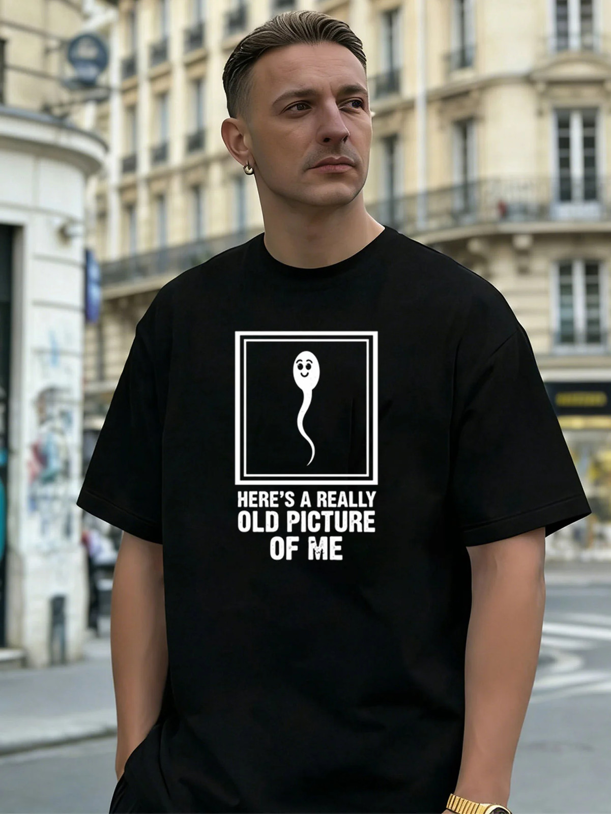 Cartoon Sperm Graphic 100% Cotton Men's T-Shirt, Suitable for Daily Wear gallery