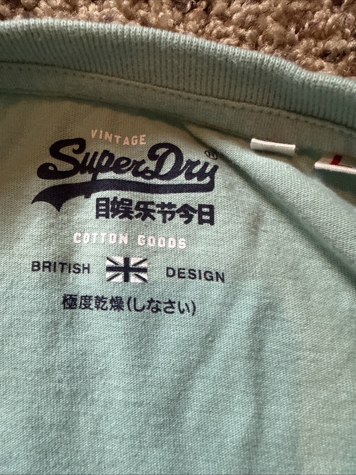 Vintage SUPERDRY Premium Goods Graphic T-Shirt Light Blue Men's Large gallery