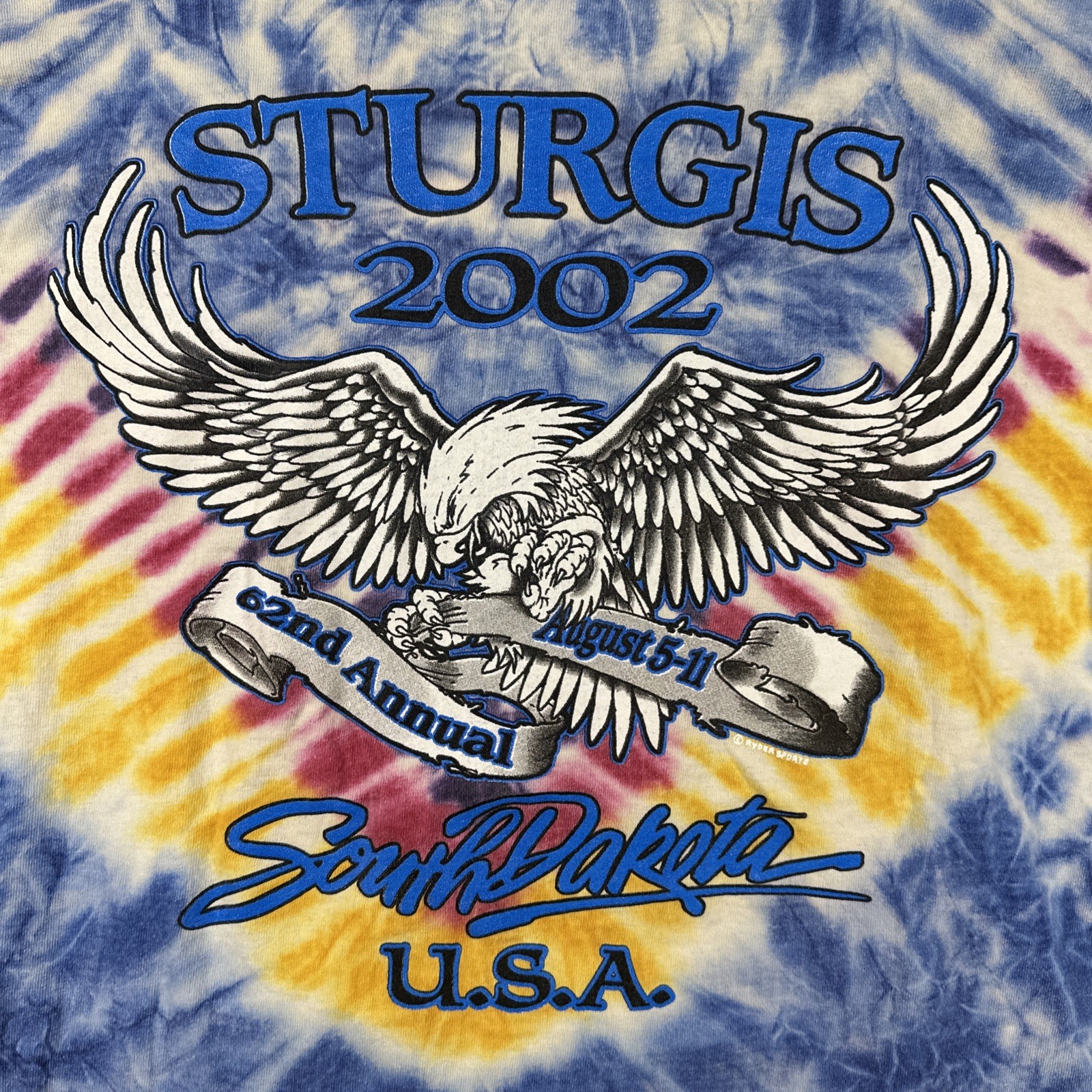 Vintage Sturgis 2002 Black Hills Rally Motorcycle Eagle Harley TieDye Large T2K gallery