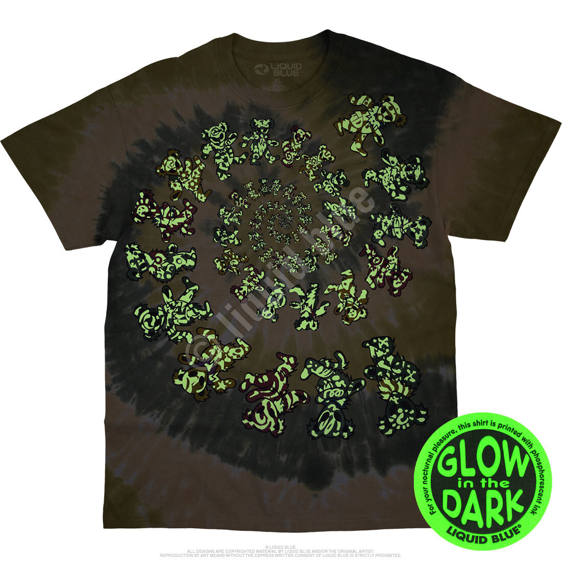 GRATEFUL DEAD-ALIEN SPIRAL BEARS-GLOW IN THE DARK-TIE DYE T-SHIRT S-M-L-XL-2X gallery