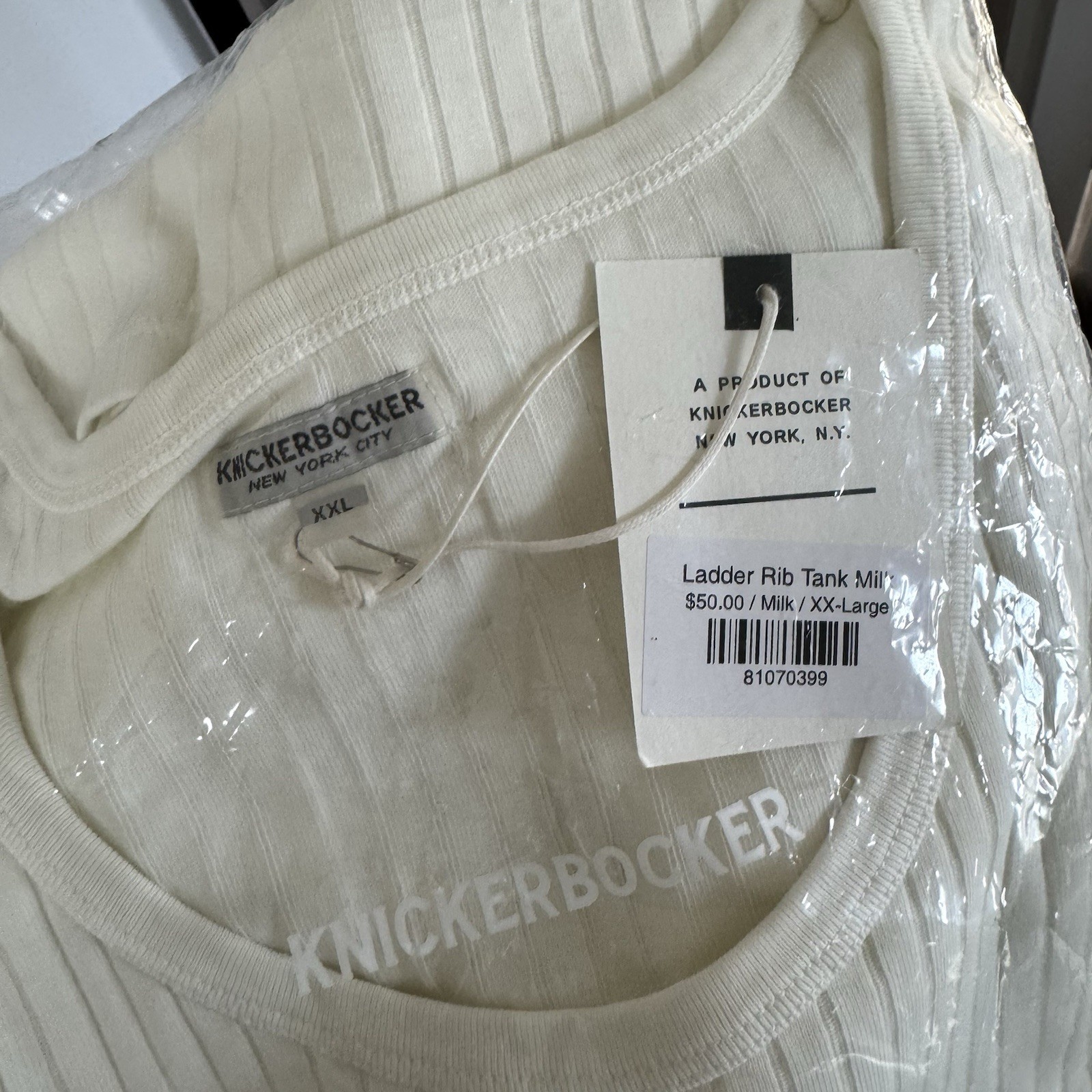 Knickerbocker Ladder Rib Tank Scoop Neck Milk Ivory Cotton T-Shirt XXL 2XL NEW gallery