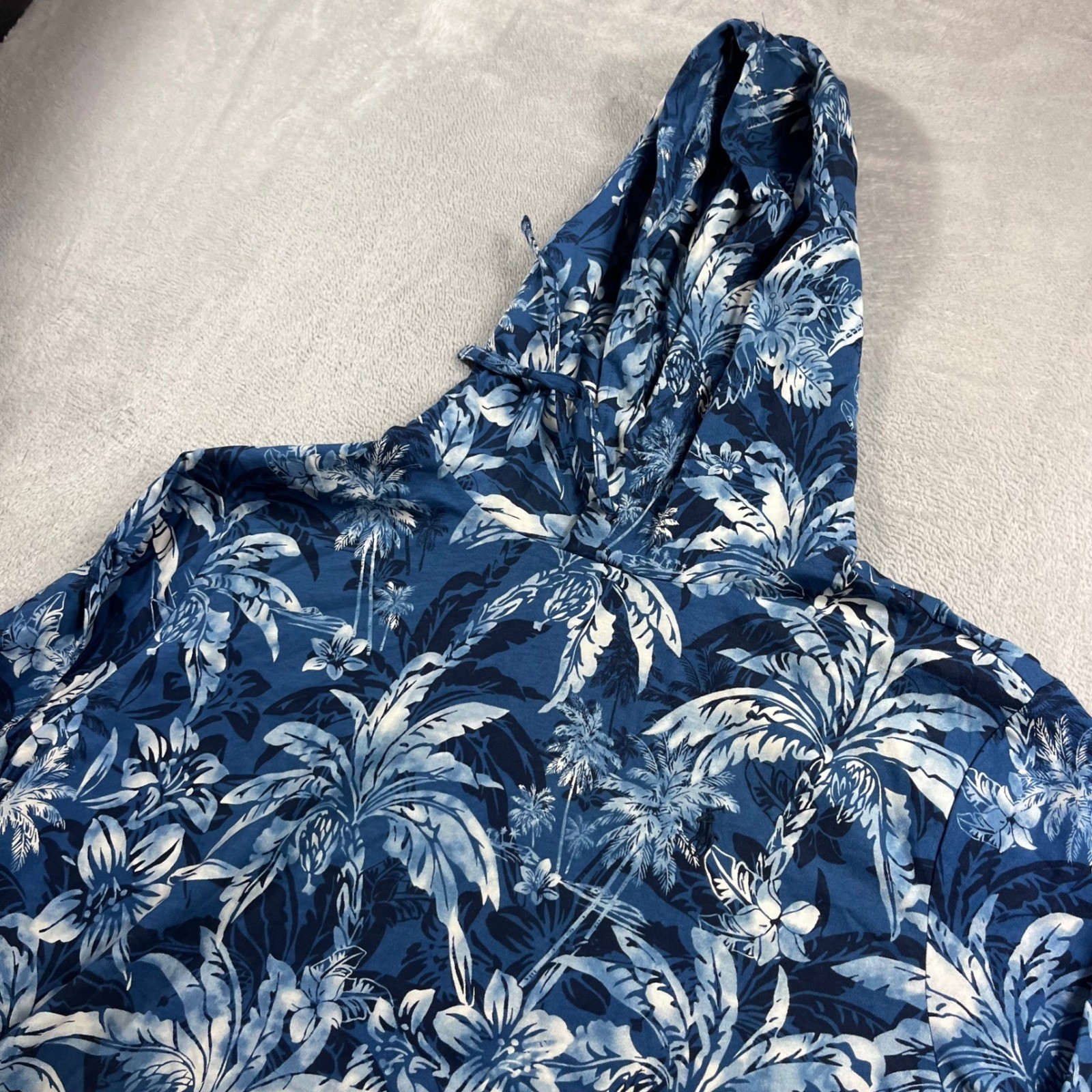 Polo Ralph Lauren Men XL Blue Tropical Palm Tree Floral Lightweight Hoodie Shirt gallery