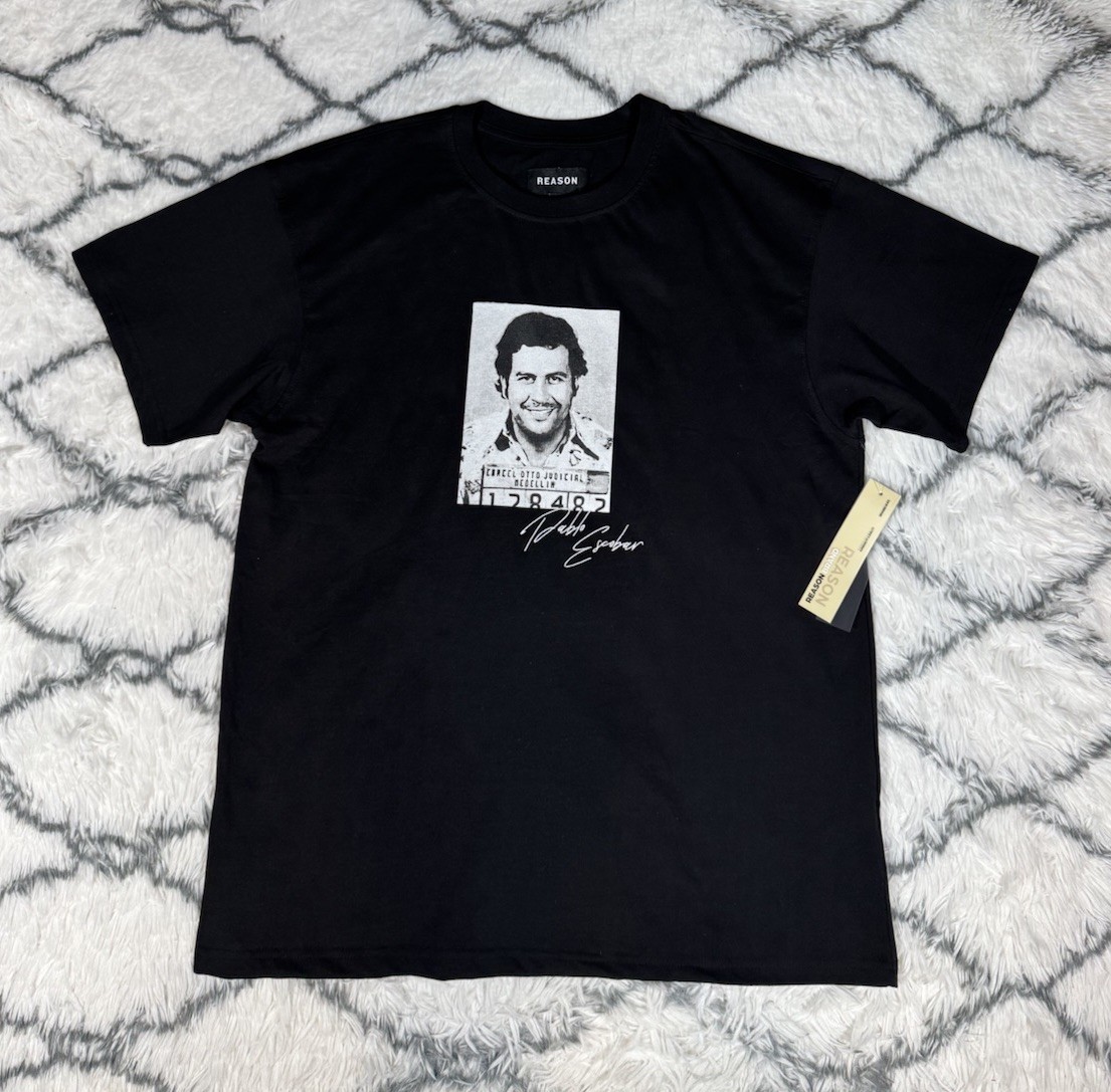 REASON Pablo Escobar Medellin Cartel Mugshot T-Shirt Black Men’s Sz L *NEW*