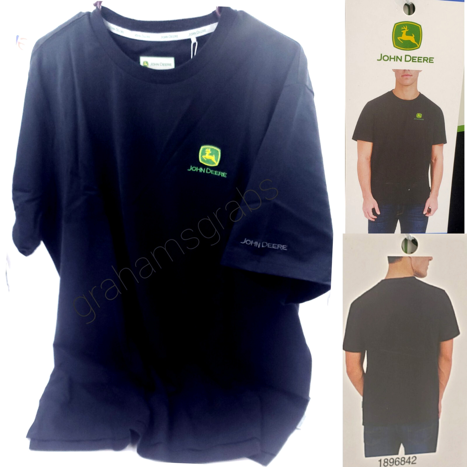 JOHN DEERE MEN’S EMBROIDERED VINTAGE LOGO T-SHIRT BLACK CREW NECK GREEN LOGO NWT