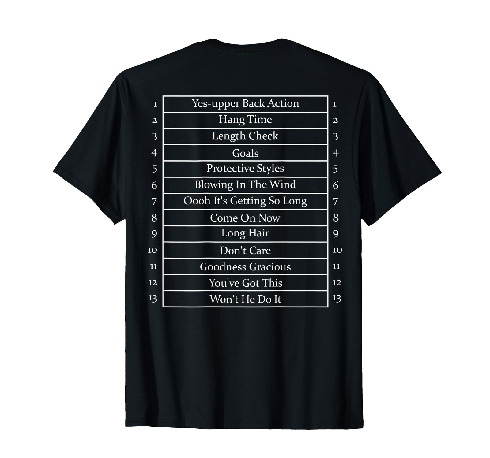 Natural Long Hair Goals Growth Length Check Chart Back Print T-Shirt