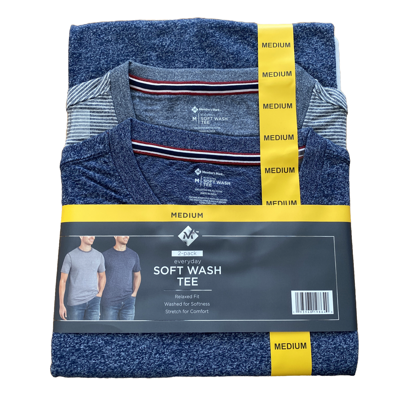 Member’s Mark 2-Pack Soft Wash T-Shirt Relaxed Crewneck Tee Blue/Gray Men Size M