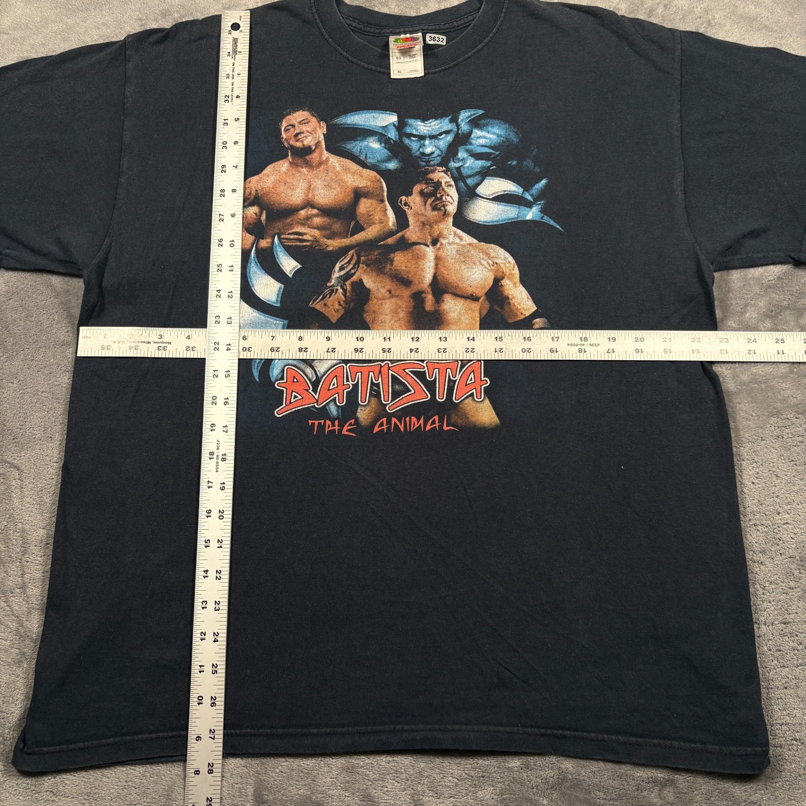 Vintage 20s Fruit of the Loom Batista The Animal Wrestling T-Shirt Mens XL Black gallery