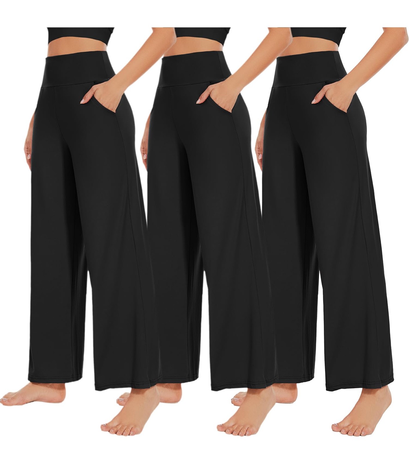 3 Pack Women’s Wide Leg Pants with Pockets High Waist Loose Sweatpants Casual…