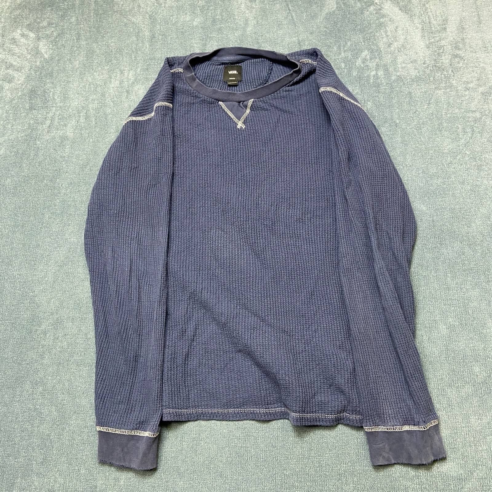 Vans Shirt Mens Medium Navy Blue Waffle-Knit Long Sleeve Round Neck Thermal Tee gallery