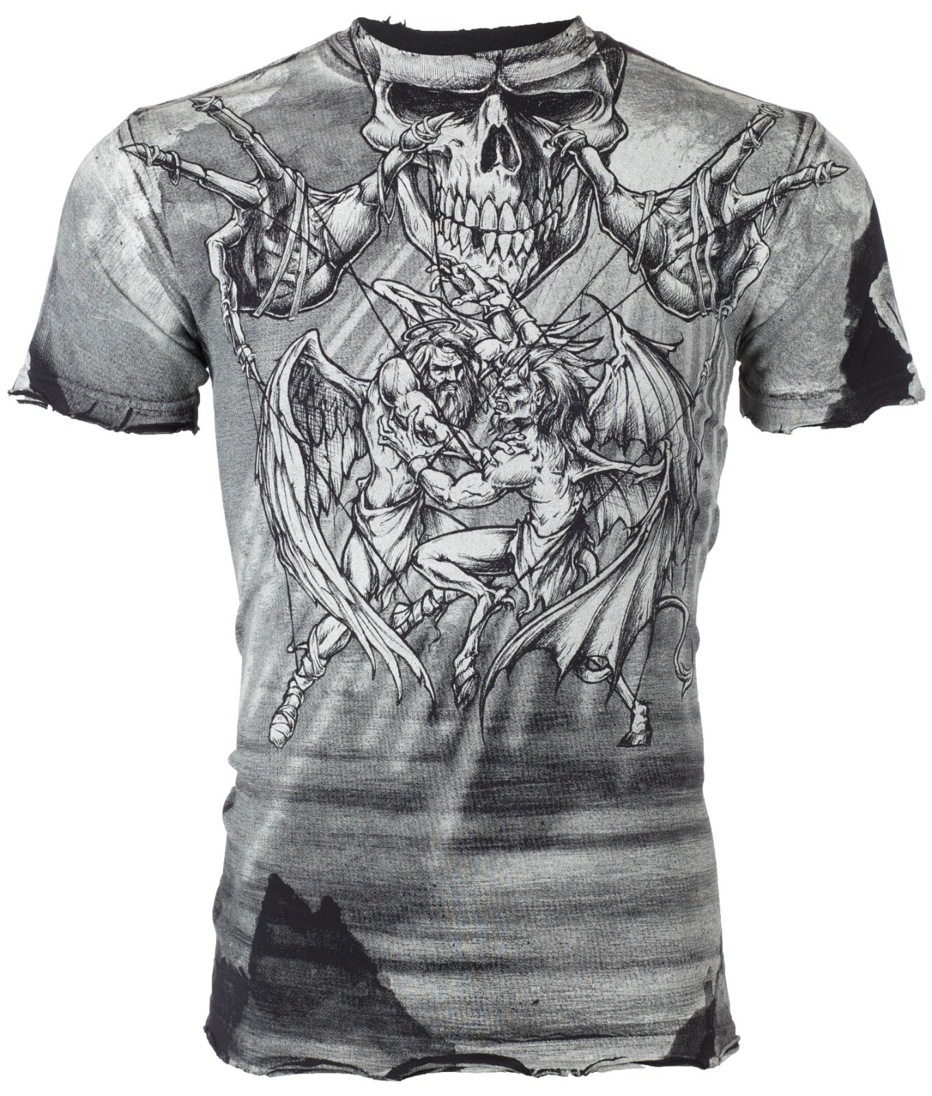 $58 AFFLICTION Black PUPPET MASTER Short Sleeve Slim Fit Y2K MMA Elite T-shirt gallery
