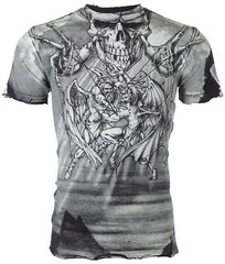 $58 AFFLICTION Black PUPPET MASTER Short Sleeve Slim Fit Y2K MMA Elite T-shirt