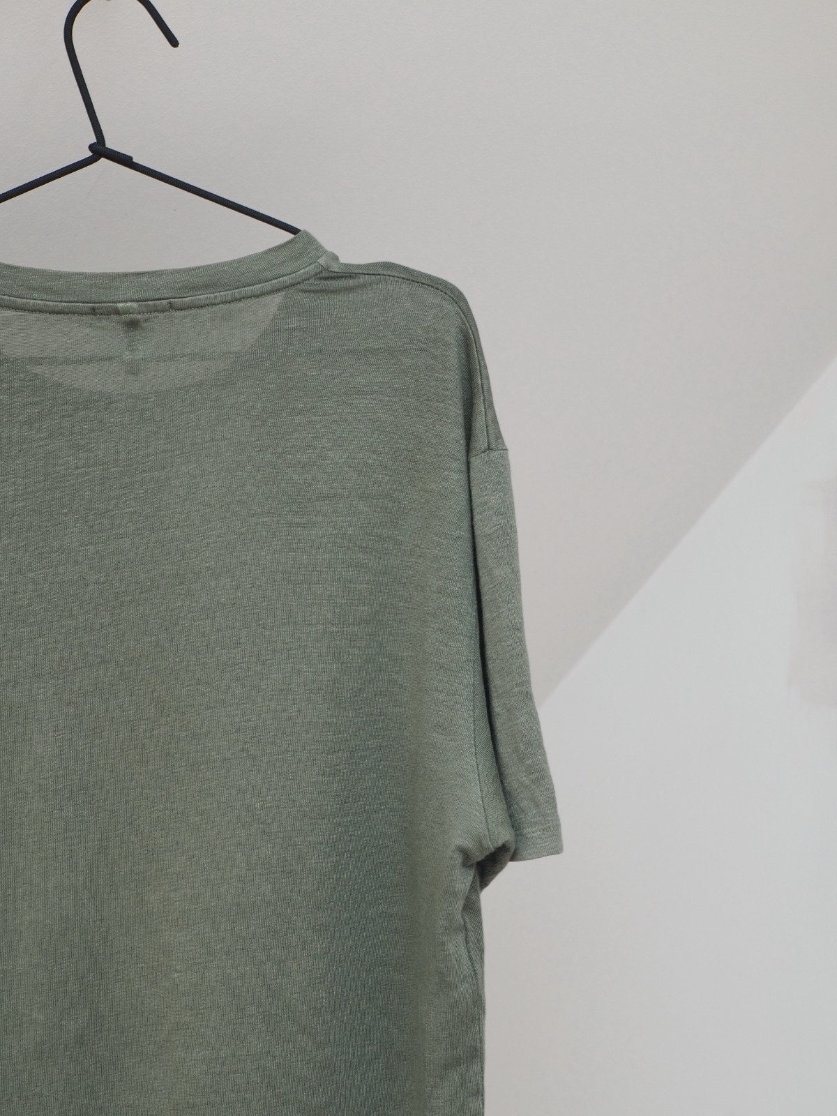 Wool & Co Men's Khaki Green Linen Solid Tee Shirt Size L Made in Italy gallery