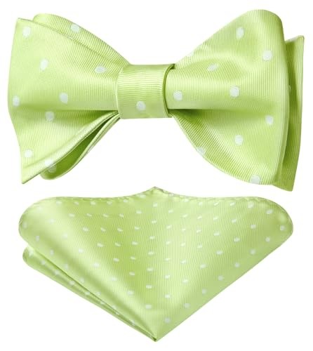 Bow Ties for Men Polka Dot Selftie Bowtie and Pocket One Size E4-green /White
