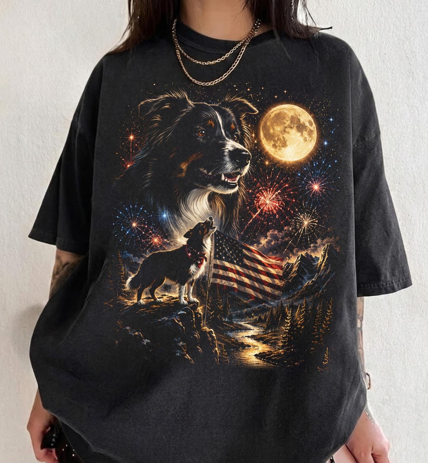 Custom Dog Photo Shirt Personalized Howling Moon Pet Lover Gift Tee gallery