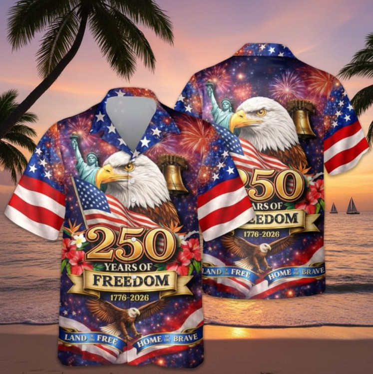 250 Years of Freedom Hawaiian Shirt Patriotic Eagle USA Flag 1776-2026