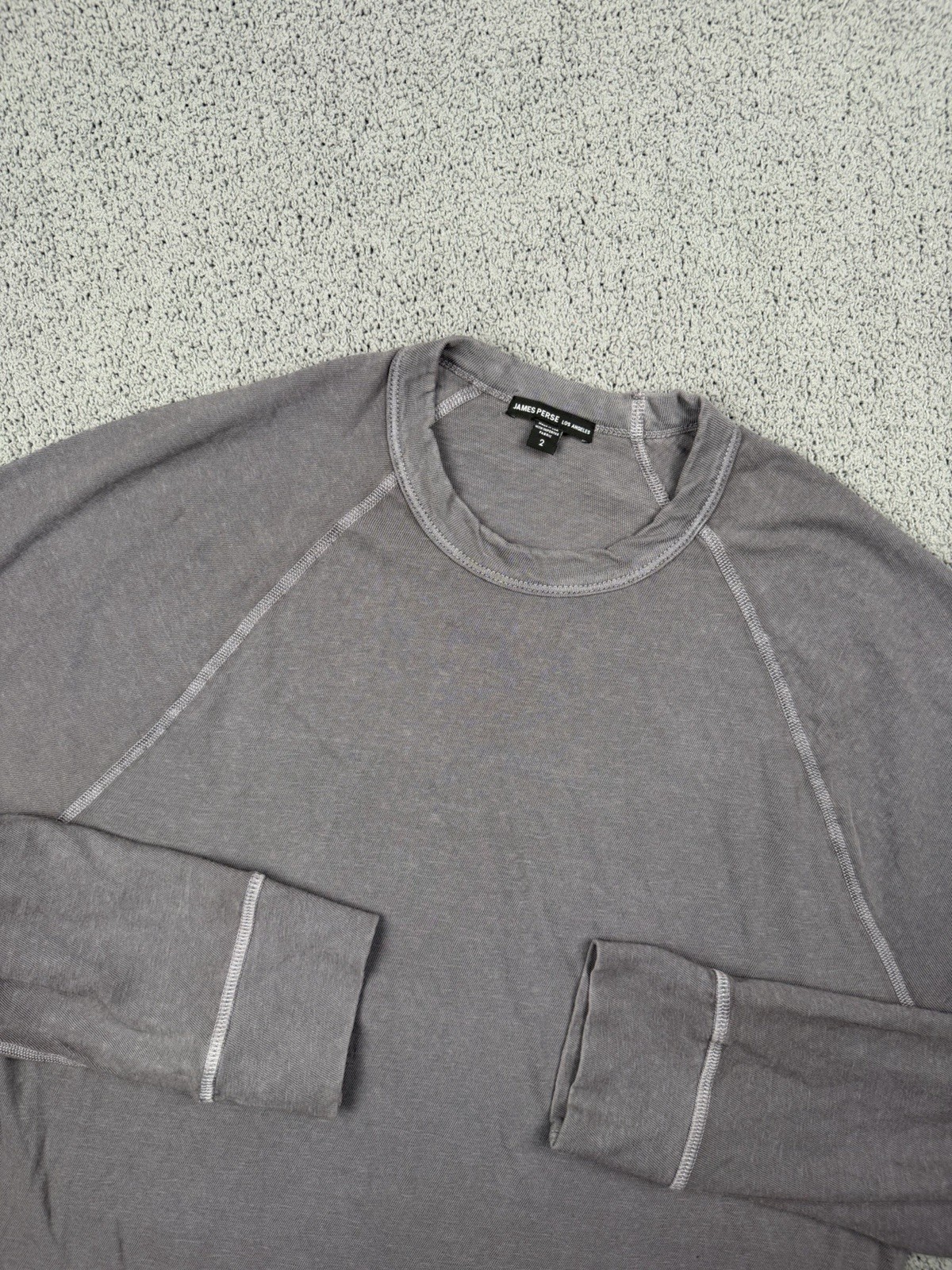 James Perse Shirt Mens M (2) Gray Slub Jersey Long Sleeve Raglan Crew USA gallery