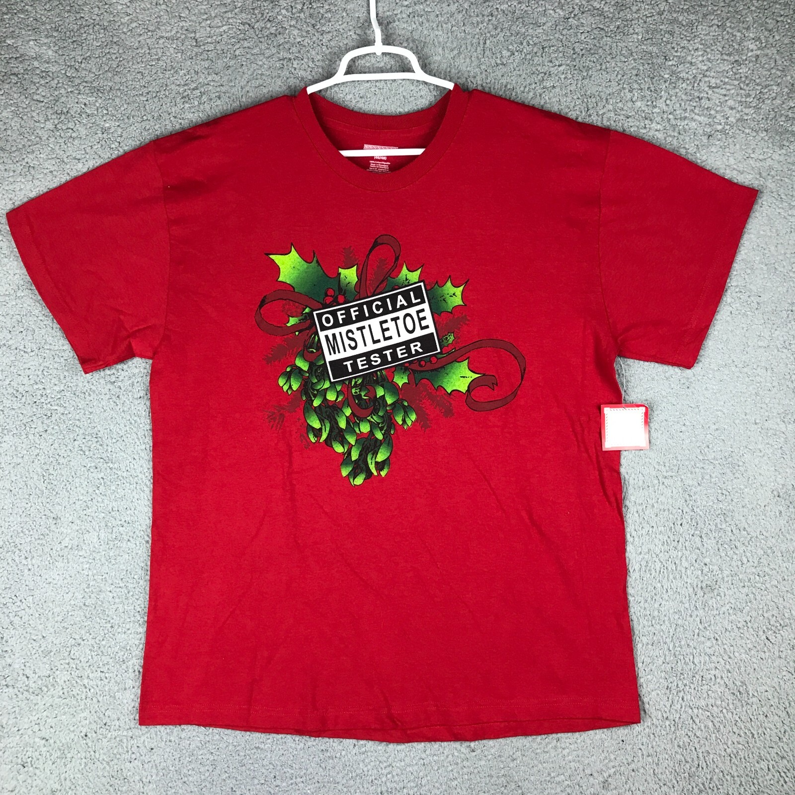 Official Mistletoe Tester Short Sleeve Crew Neck Red Christmas Holiday Shirt XL