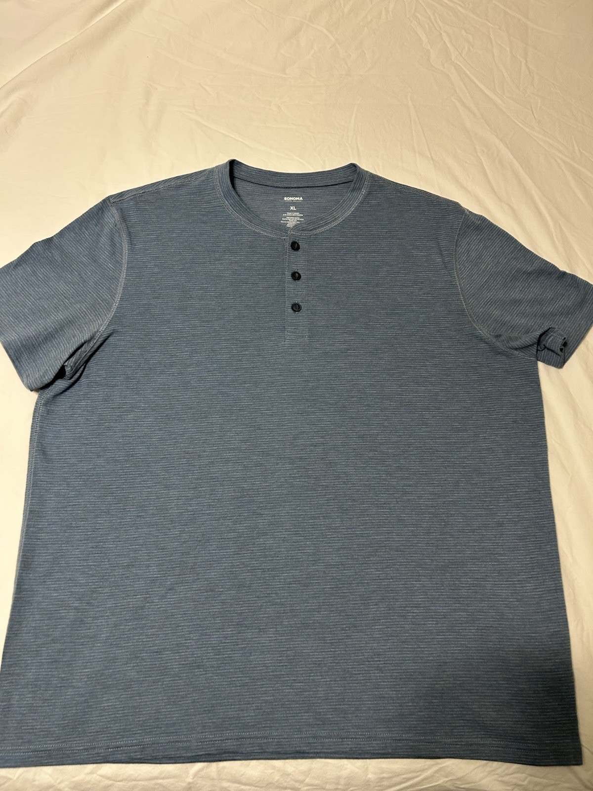 Sonoma Men's XL Blue Striped Henley T-Shirt Short Sleeve 3-Button Knit gallery