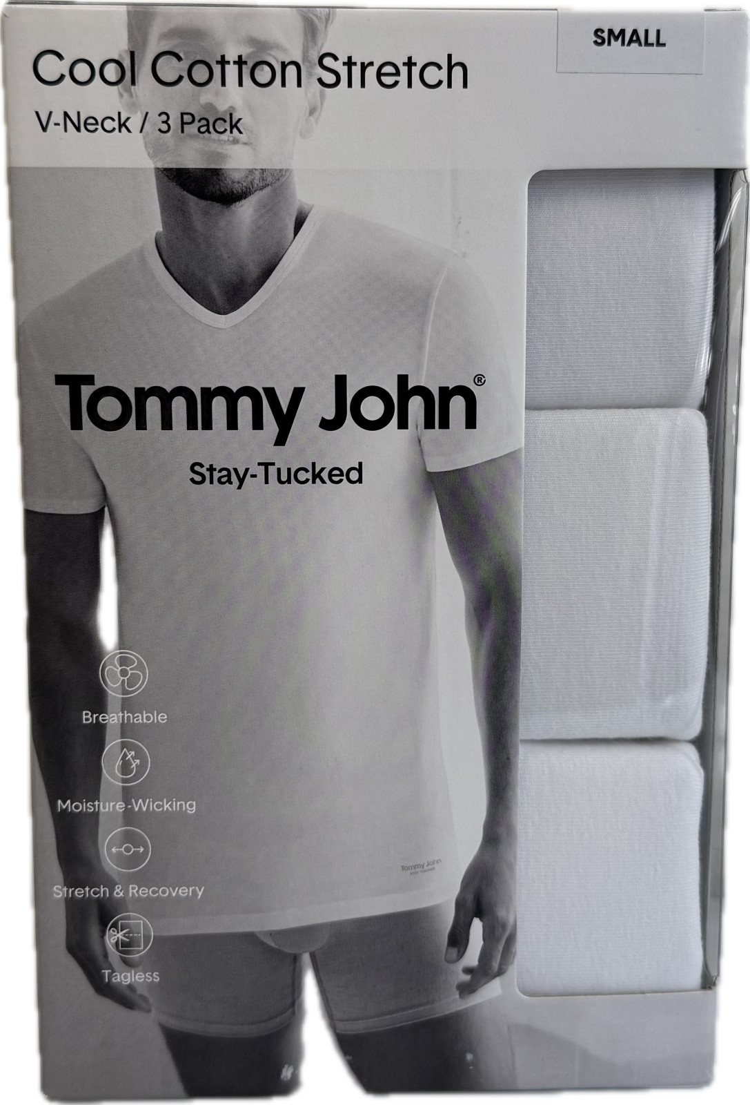 Tommy John 1003995N V-Neck 3 Pk Cool Cotton Stretch White Shirt (New in Box) gallery
