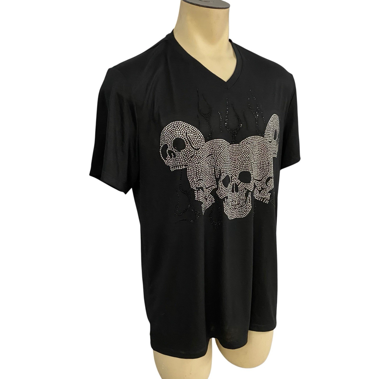 INC Skull T Shirt Mens XL Silver Beaded Skeleton Goth Halloween Horror Party gallery