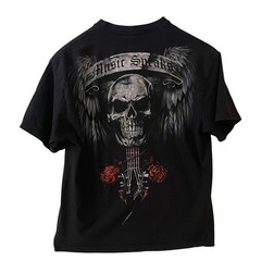 Vtg Spiral Direct Skull Guitar Wings Gothic Rock Tattoo Y2K Graphic T Shirt XL