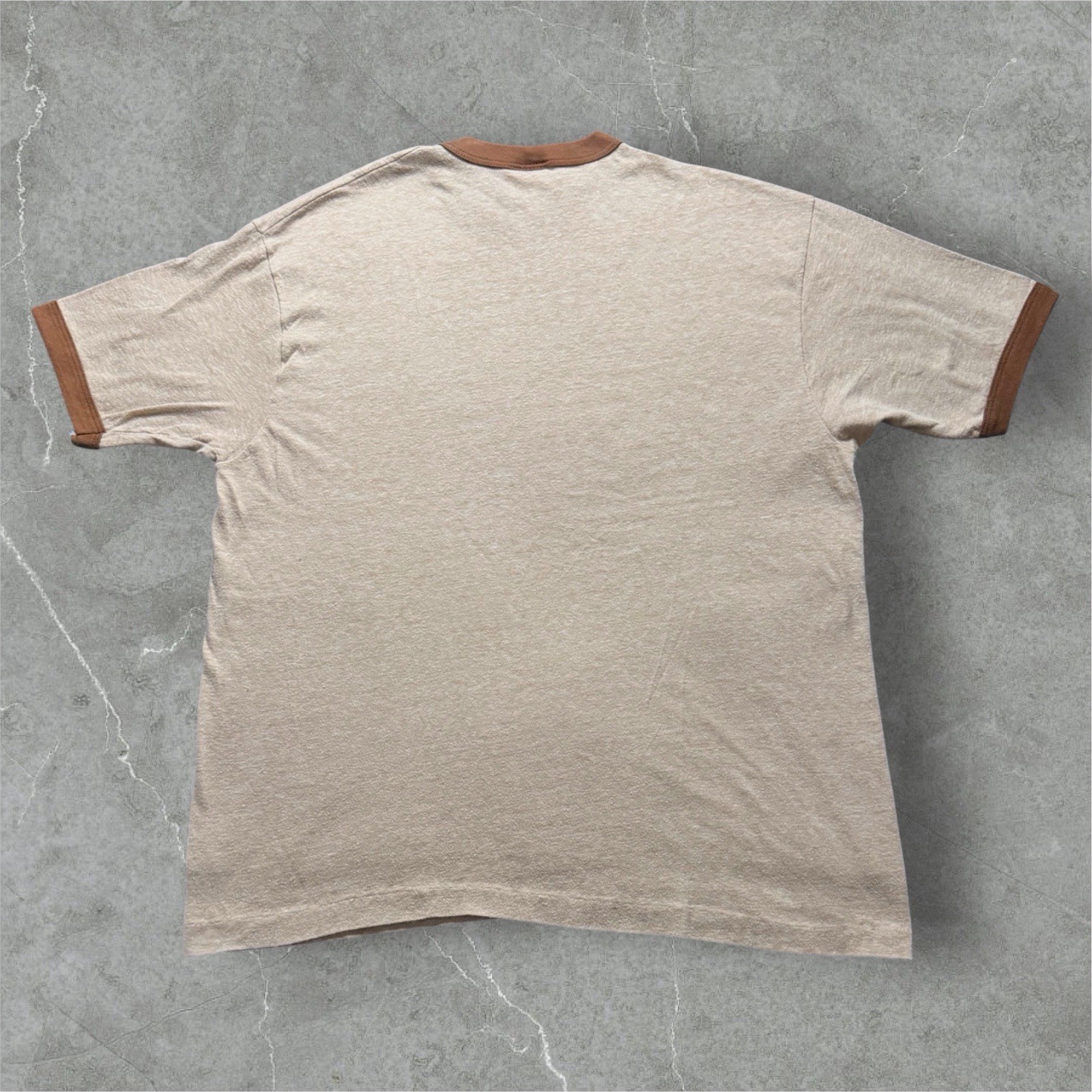 Vintage 1980s Never Question Authority Ringer Tee Brown XL Police Censorship gallery