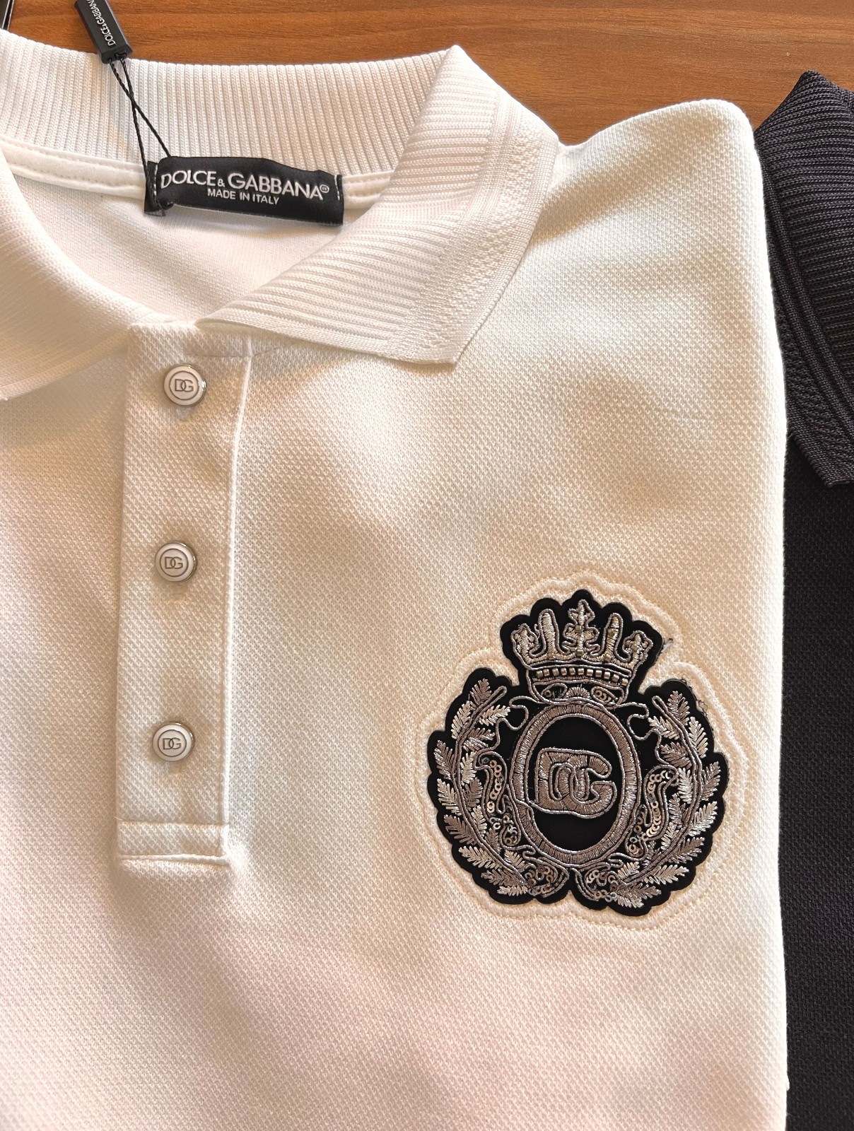 Dolce&Gabbana Men T shirt Pique Cotton Polo Neck Silver Embroidery T-shirt gallery