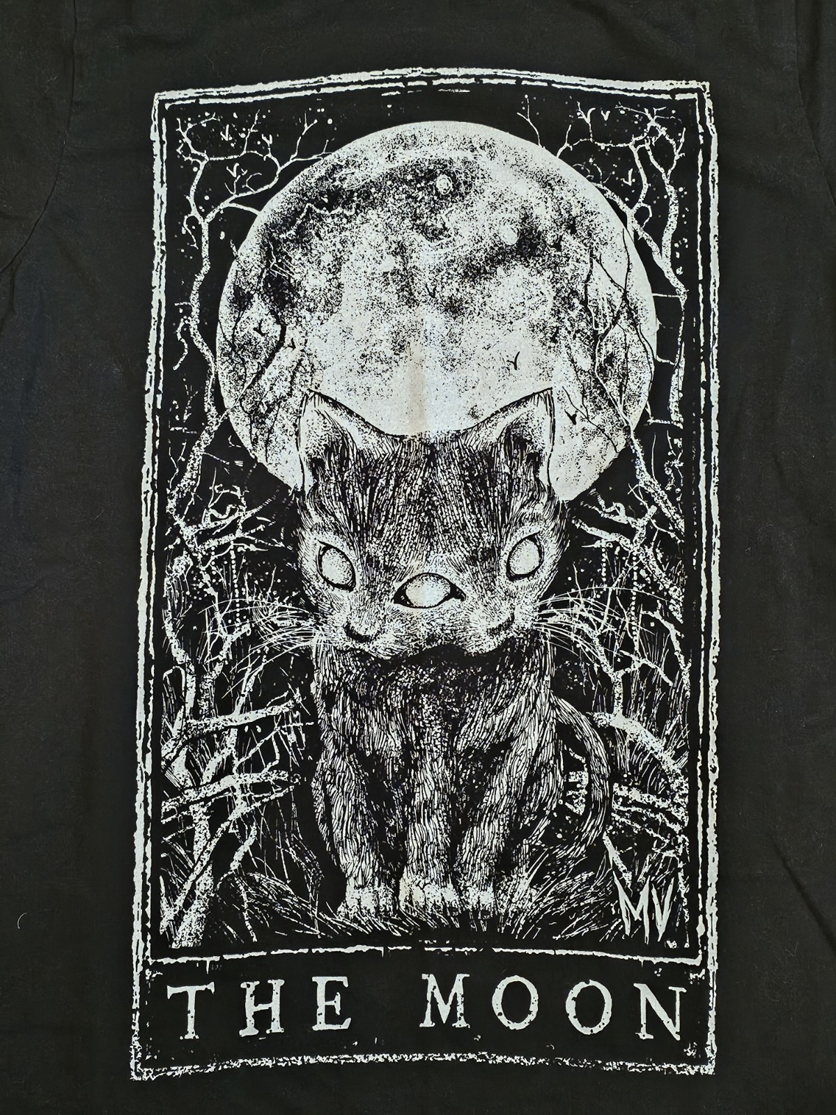 Mortus Viventi The Moon Cat Tarot Graphic Tee Occult Goth Punk Mystic Witch M gallery