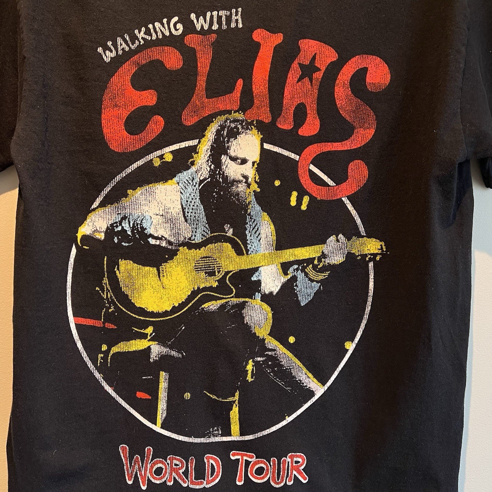 WWE Elias Graphic T-Shirt Walking With Elias World Tour Guitar Black Medium gallery