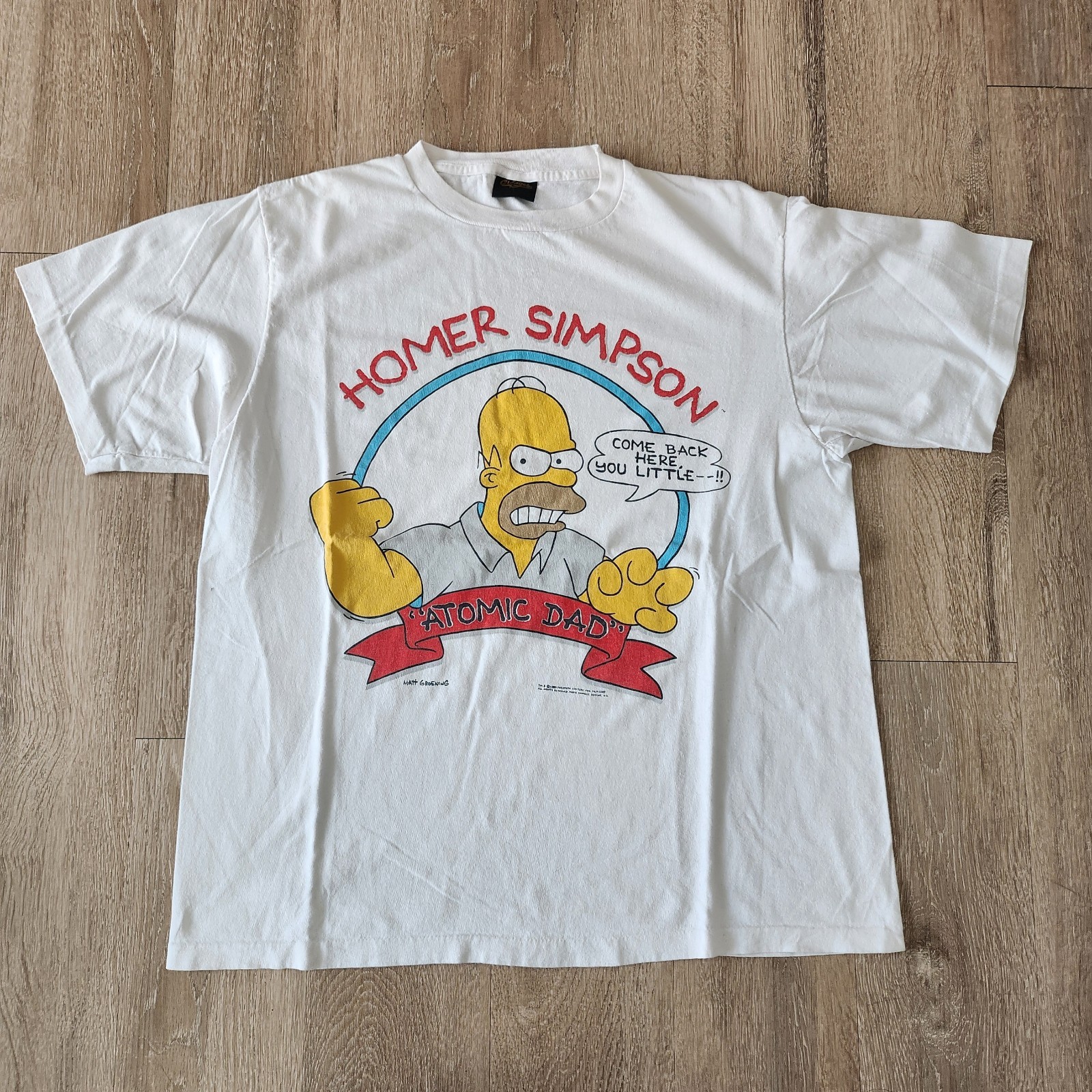 Vintage 80s The Simpsons Homer The Atomic Dad Tshirt Size XL White Single Stitch
