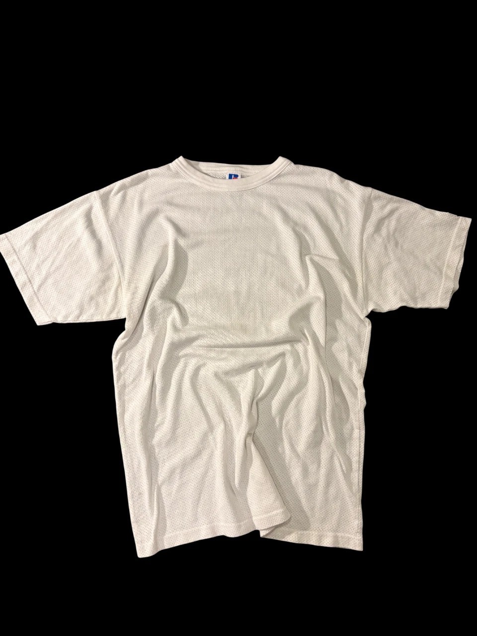 Vintage Russell Athletic Jersey Tee Mens L White Mesh 90s Blank Shirt Logo gallery