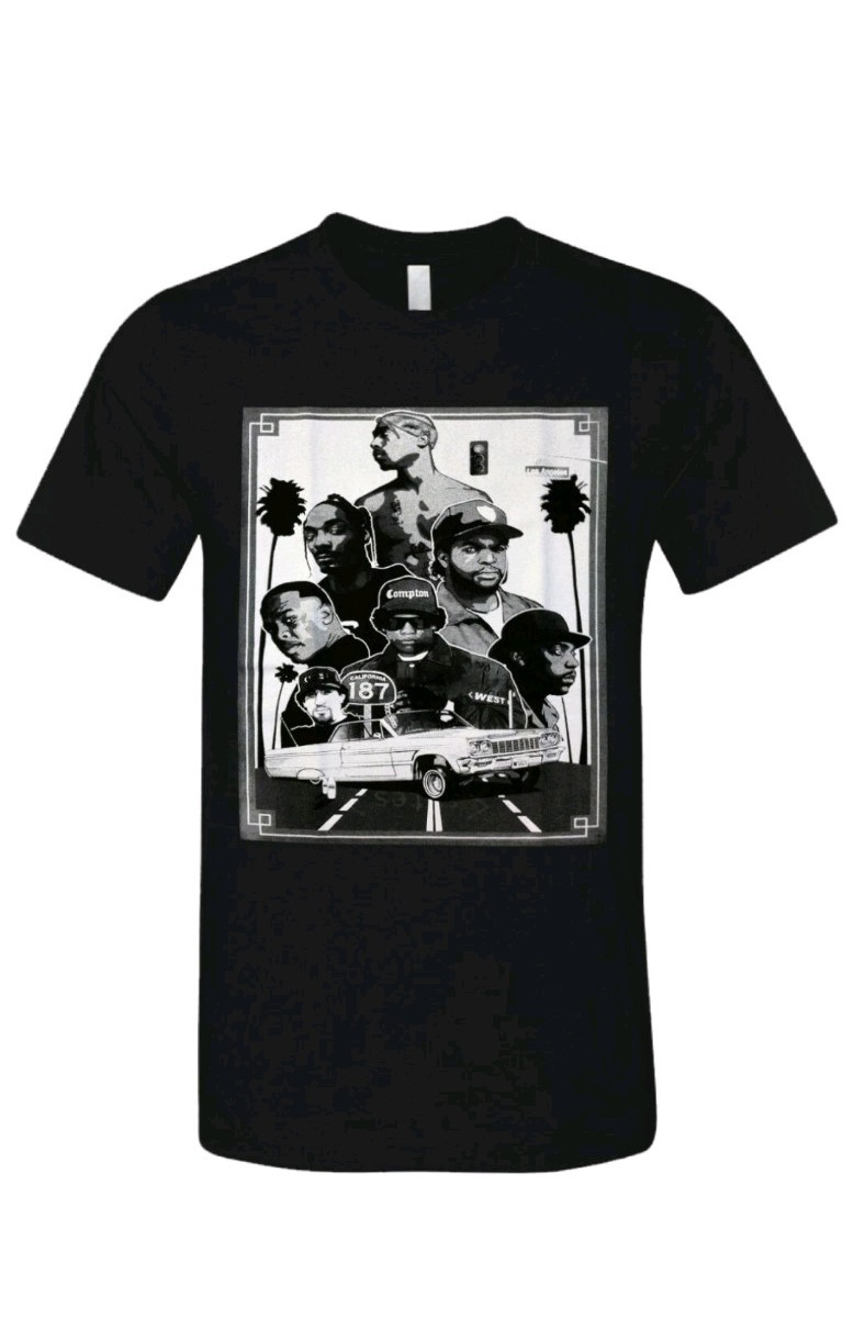 West Coast Hip Hop Legend 2Pac NWA Death Row Cali Urban Graphic T-Shirt New Blk