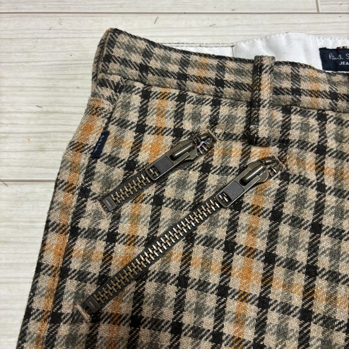 Paul Smith 90s Mixed Check Zipper Wool Pants S Beige Khaki Japan gallery