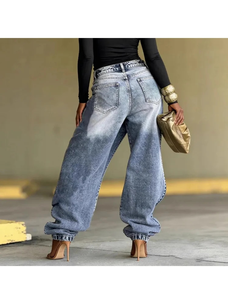 new Ethnic Print Wide Leg Jeans – Asymmetric High Waist Denim gallery