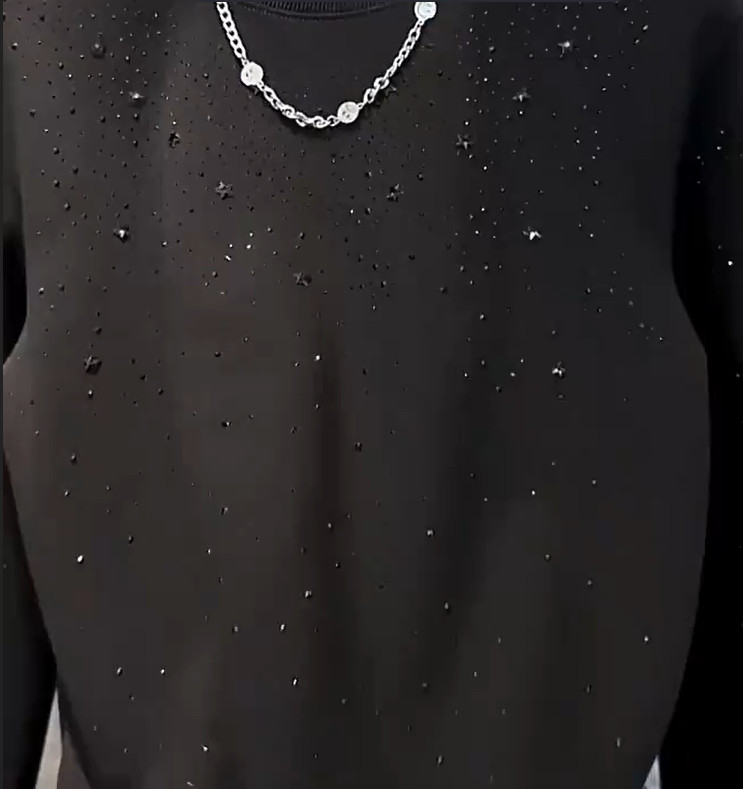 Men Fashion Luxury Trend Star Drills Rhinestone Diamond Black Streetwear T-Shirt gallery