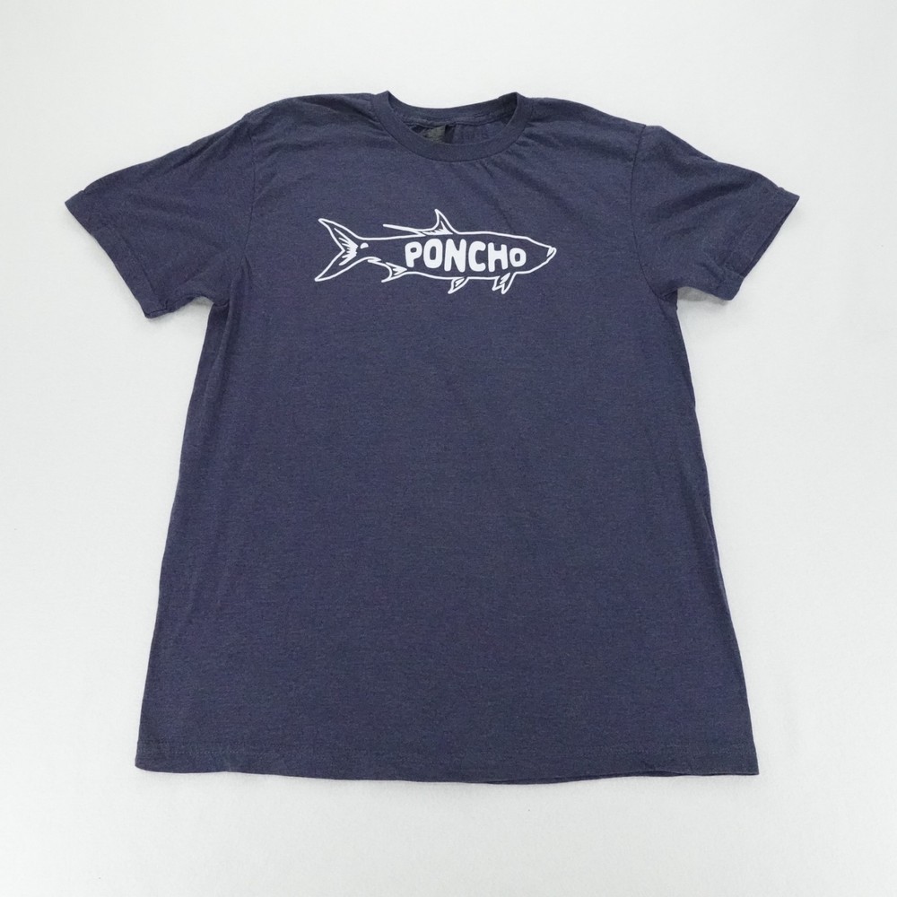 Poncho Shirt Mens Medium Navy Outdoors Fish Graphic Short Sleeve Tee Casual