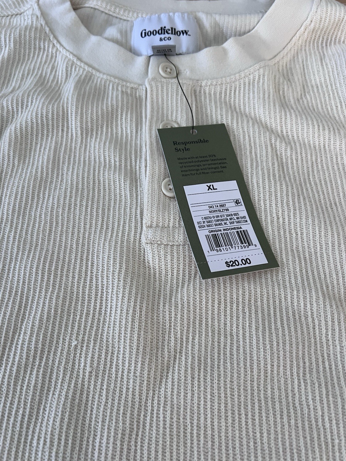 Goodfellow & Co Men's Ivory XL Standard Fit Cotton Knit Long Sleeve Tee gallery