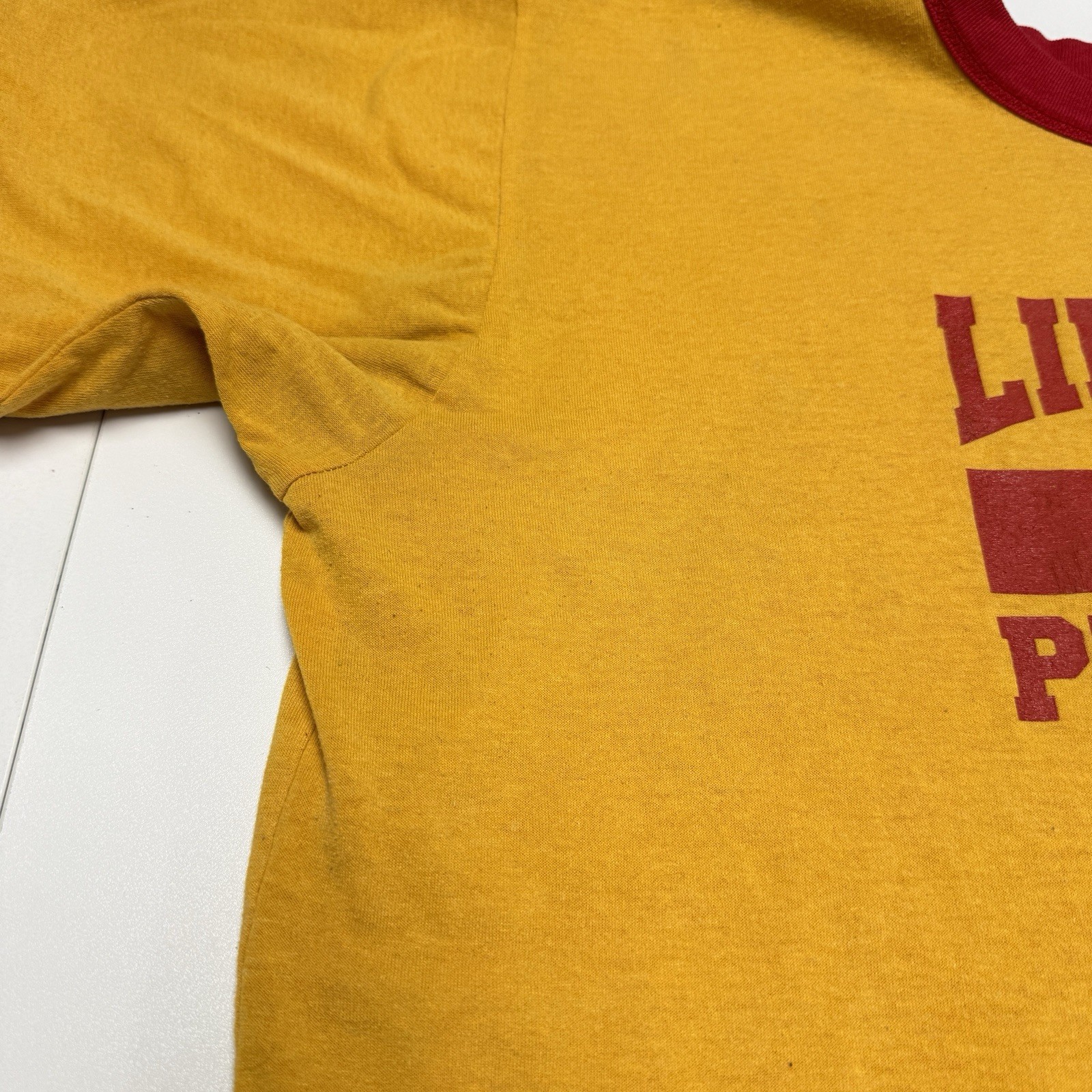 Vintage 90s Double Face Phys Ed T Shirt Mens XL Red/Yellow USA gallery