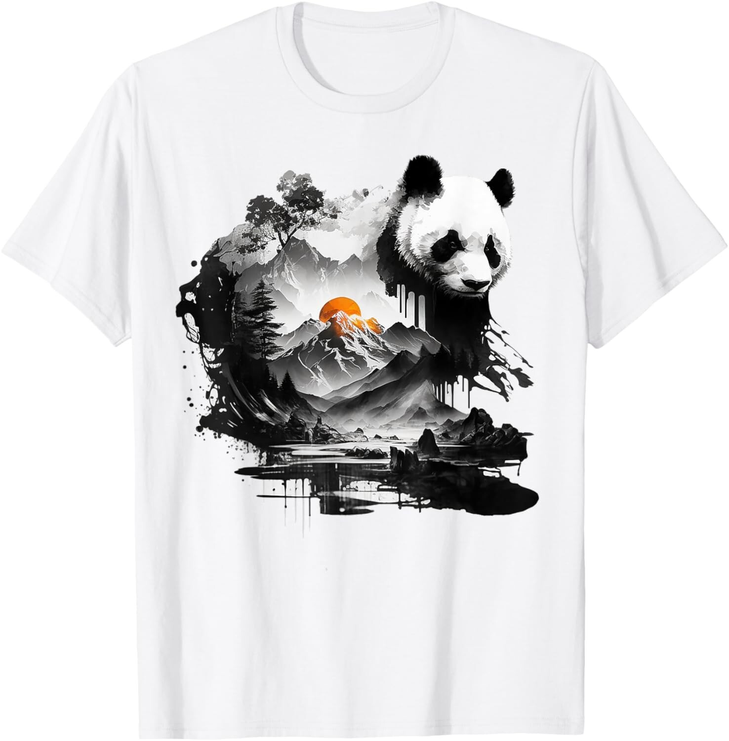 Panda Landscape Sun Animal Print Art Panda T-Shirt gallery