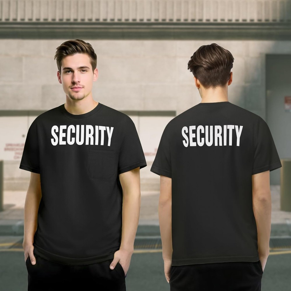 Men’s Security Uniform Shirt Guard Work Event Staff Black Tee Top
