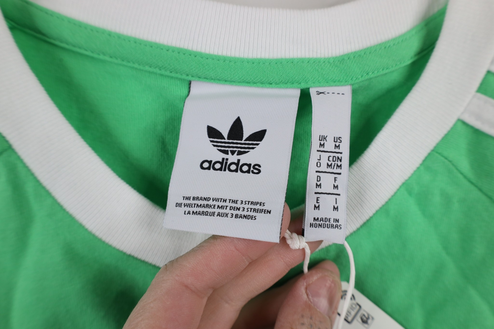 New Adidas Mens M Spell Out Trefoil Striped Short Sleeve Ringer T-Shirt Green gallery