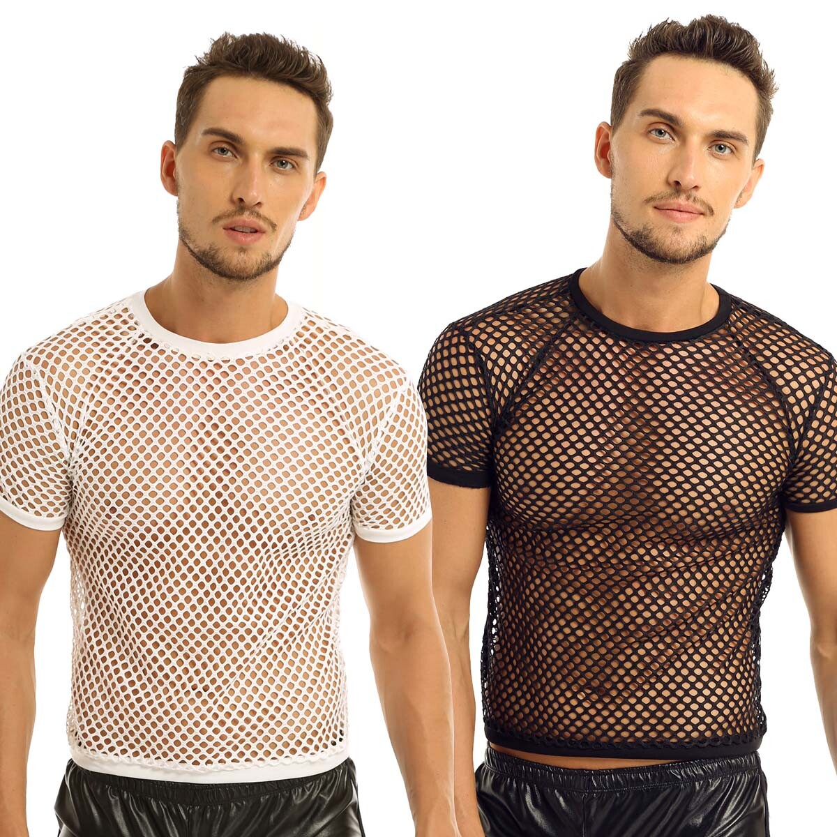 US Mens Sheer Fishnet Mesh See Through Short Sleeve T-Shirt Tank Top Undershirt gallery
