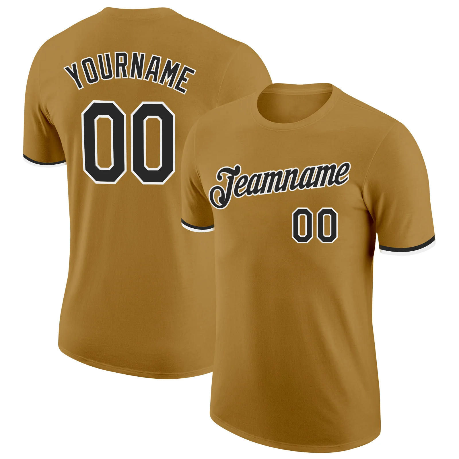 Custom Old Gold Black White Performance T-Shirt Mens Sport Team Graphic Gift gallery
