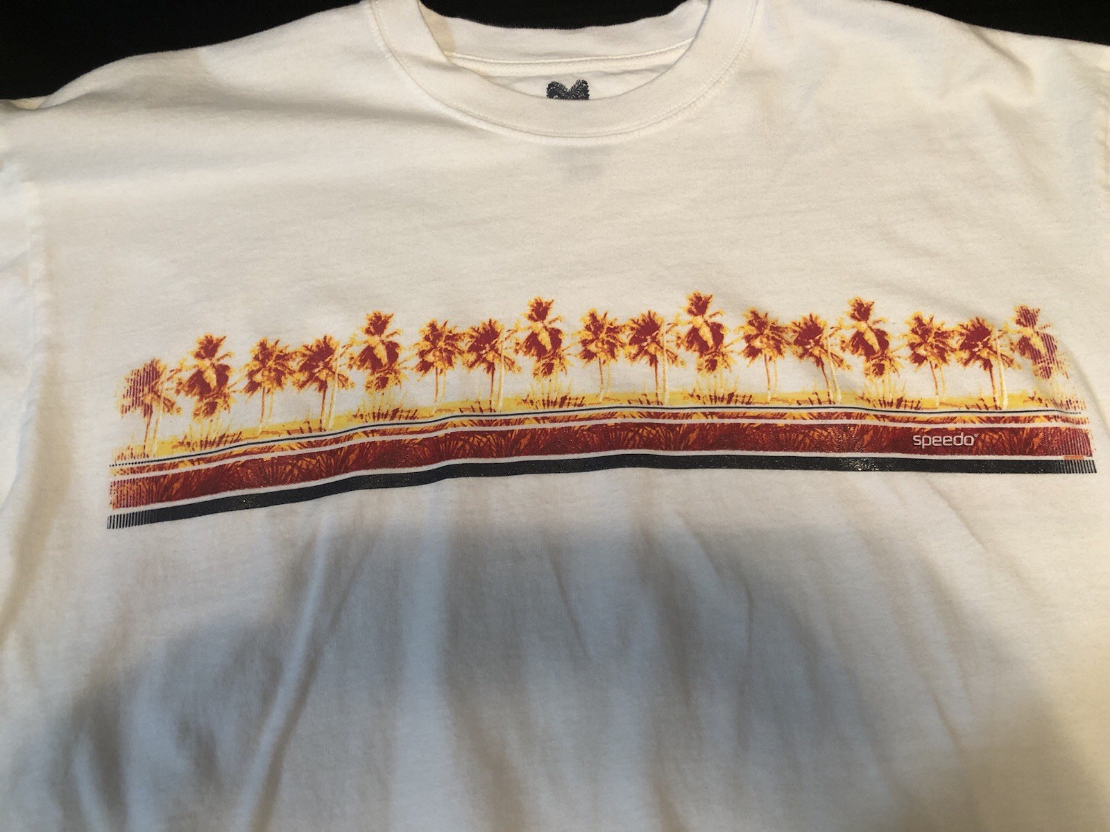 Vintage Speed-O Brand 2 Sided Printed Short Sleeve T-Shirt White W/ Multi Colors gallery