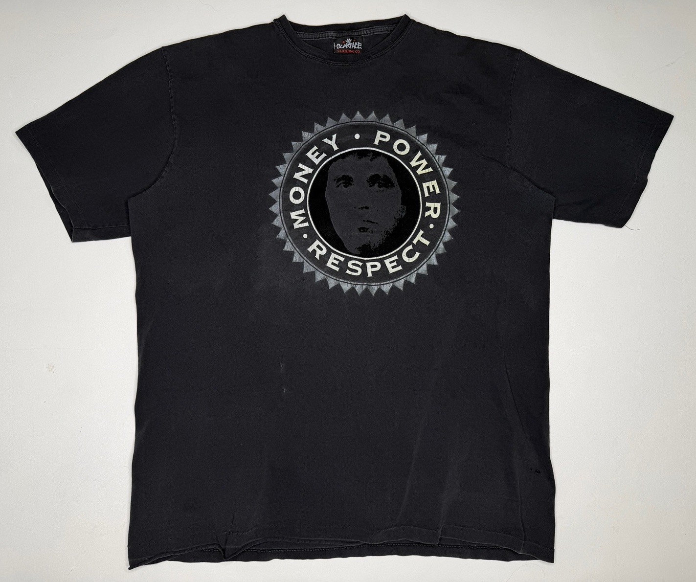 Vintage Scarface Money Power Respect Flocked Distress Single Stitch T-Shirt XXL