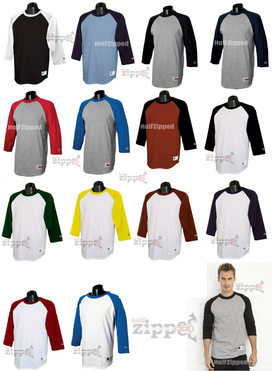 Champion Mens 3/4 Sleeve Raglan Baseball T-Shirt T137 S-3XL CLOSEOUT gallery