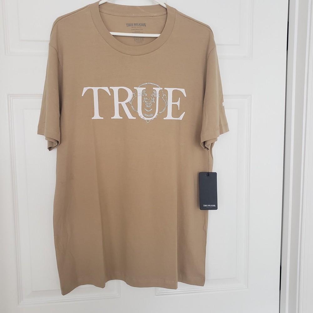 True Religion Men’s Crystal Face Buddha T-Shirt Tan Size XL New with Tags