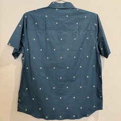 FASTHOUSE MENS LARGE SMS JASPER SS BUTTON-UP SHIRT SKULLS VINTAGE BLUE